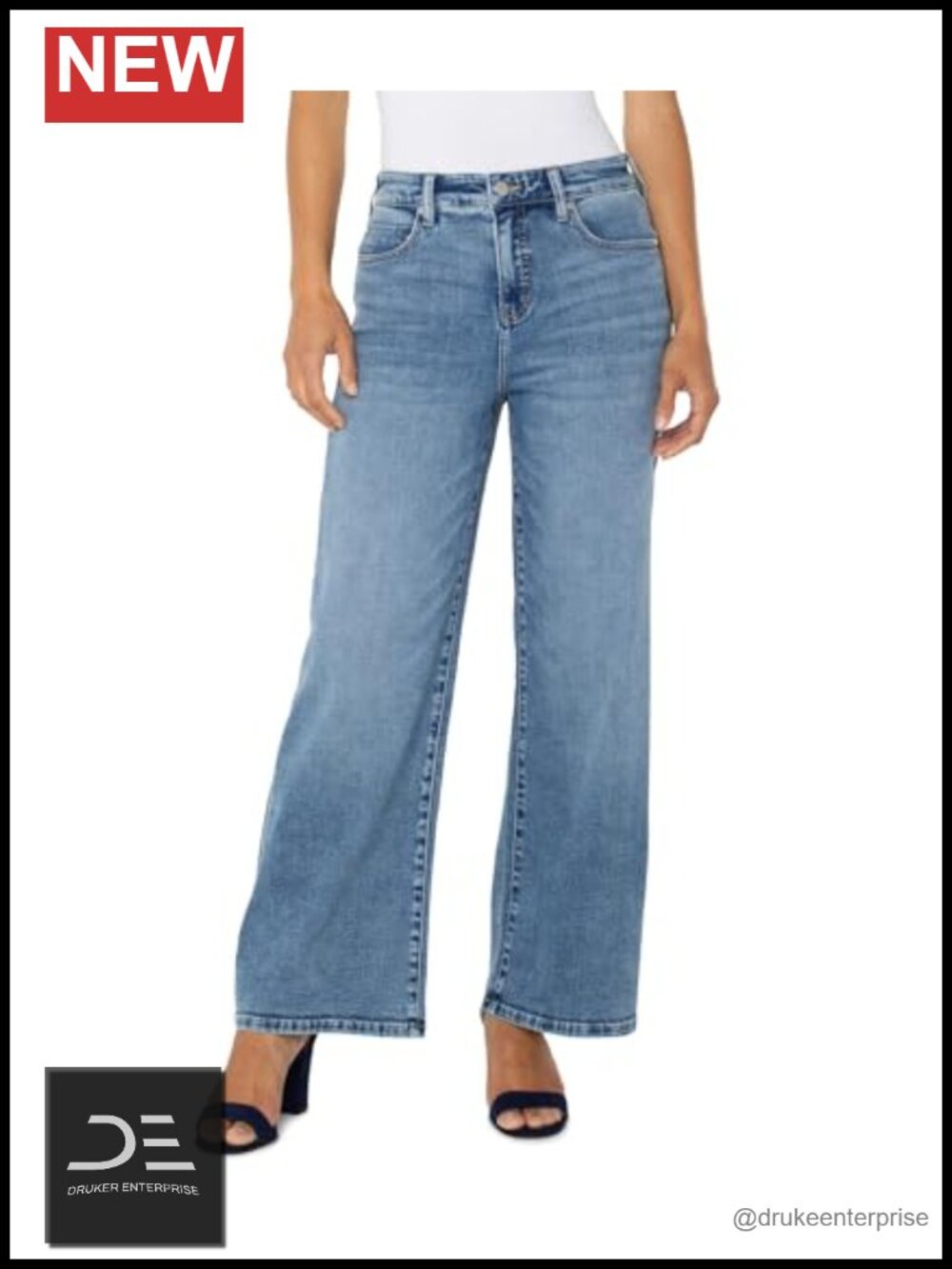 High Rise Wide Leg Jeans Stretch Cotton Blend 30in Inseam